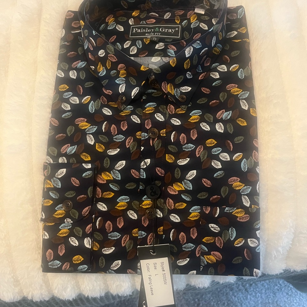 Paisley & Gray Men's Navy Blue Leaf Print Shirt